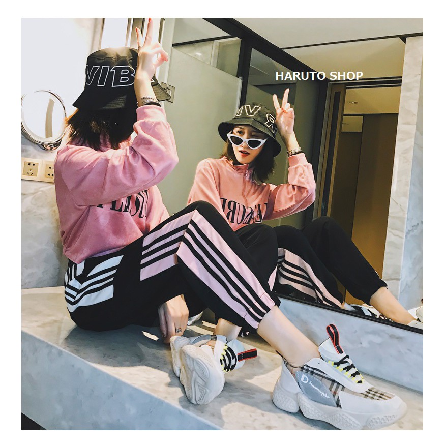 Quần unisex quần jogger nữ nam quần nữ 3 sọc trắng đen | BigBuy360 - bigbuy360.vn