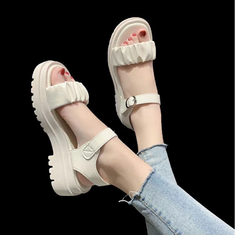 Dép Nữ Quai Hậu Nhún Ngang Xếp Li Cực Xinh Đế PU Cao 3-5P Tôn Dáng Siêu Nhẹ Êm Chân