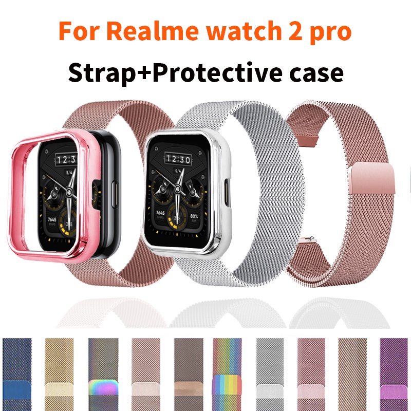 Realme watch 2 pro Strap 22mm Metal Loop Magentic straps+PC Protective Case Smart Watch Frame Bumper Protective Cover