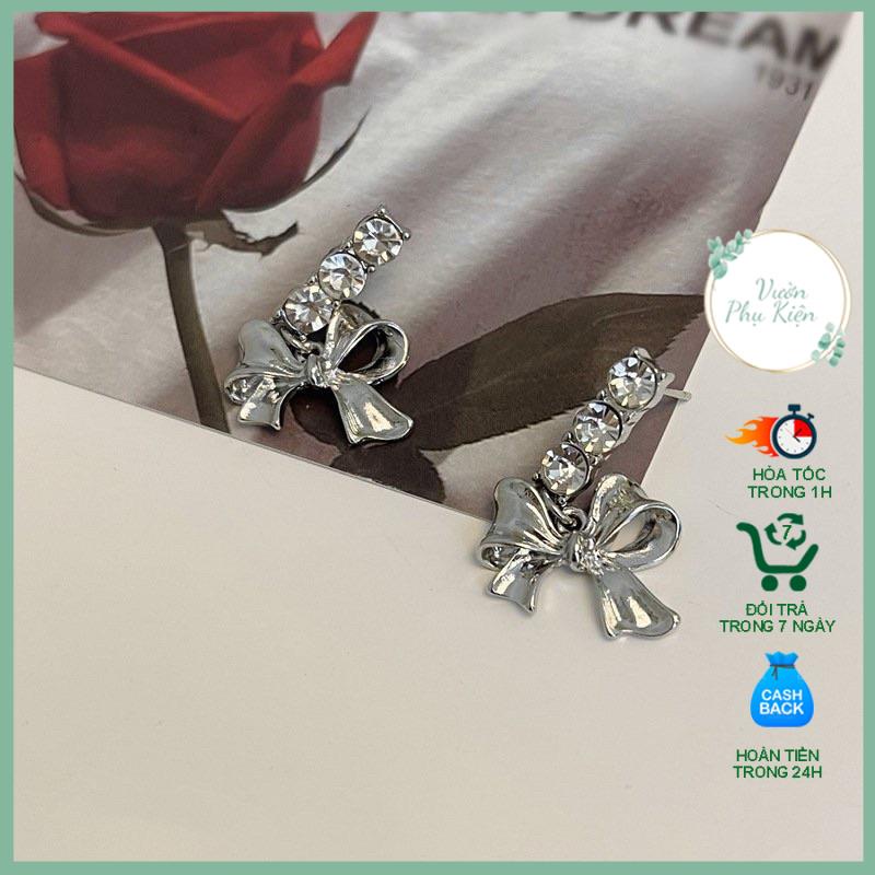 Bông tai nơ đá Khuyên tai nơ đá chuôi cài bạc S925 không gây kích ứng da