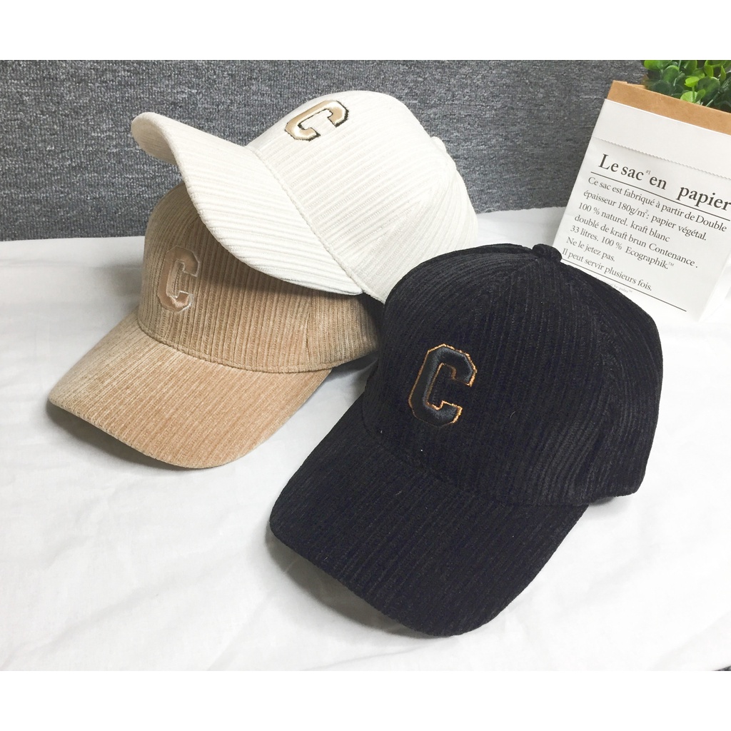 Mũ Lưỡi Trai Nhung Kẻ Thêu Chữ Thời Trang Hàn Quốc