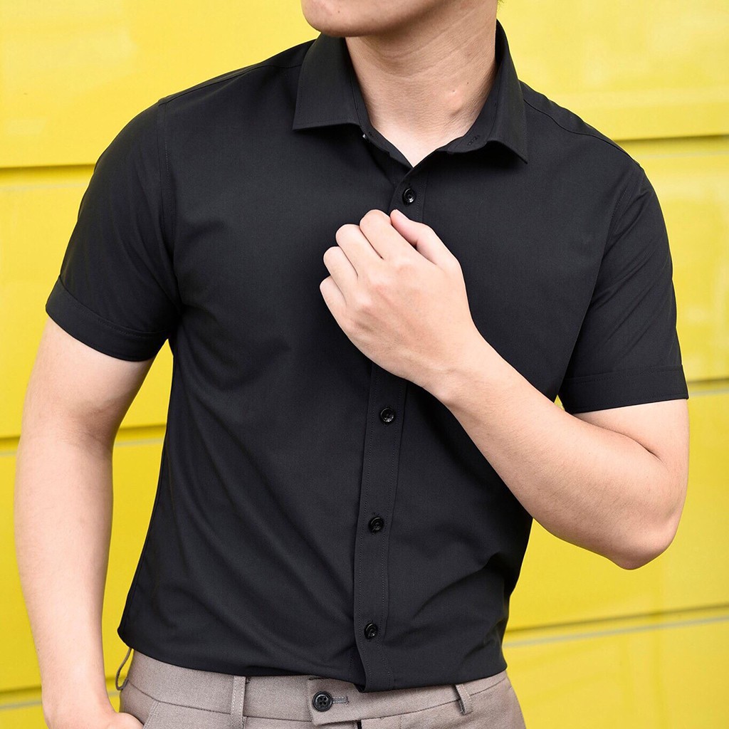 Áo sơ mi tay ngắn nam công sở lụa trắng Hamino chất lụa mềm mại thoải mái form rông thời trang F