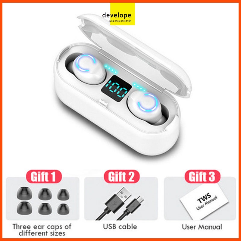 Tai nghe bluetooth AMOI F9-8 TWS 5.0 bản Quốc tế không dây cảm ứng chống nước IPX5, chống bụi tích hợp sạc dự