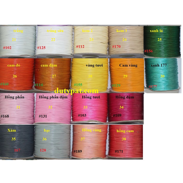Dây sáp da size 1,2 va 1,5mm bó 10m- có 38 màu để chọn