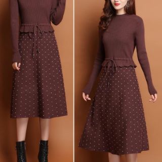 ĐẦM LEN XÒE CHÂN VÁY CHẤM BI (HÀNG NHẬP)