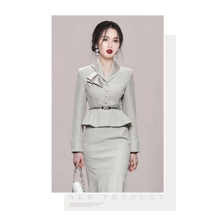 Bộ Áo Khoác + Chân Váy Đuôi Cá Ngắn Lưng Cao Thời Trang Thu Đông Hàng Mới 2022