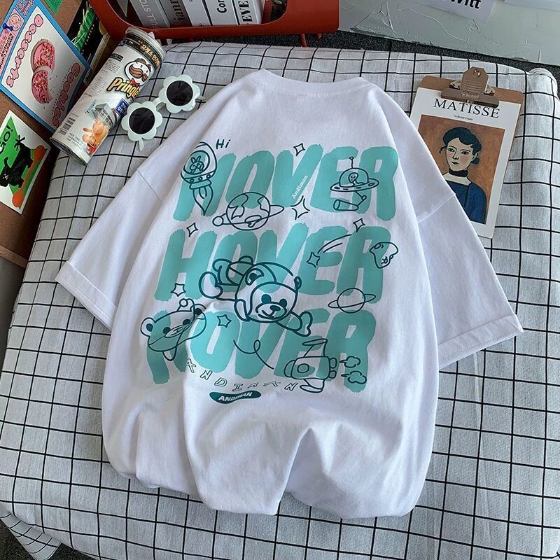 Áo Thun Cotton Tay Ngắn Dáng Rộng In Chữ Thời Trang Mùa Hè Nhật Bản