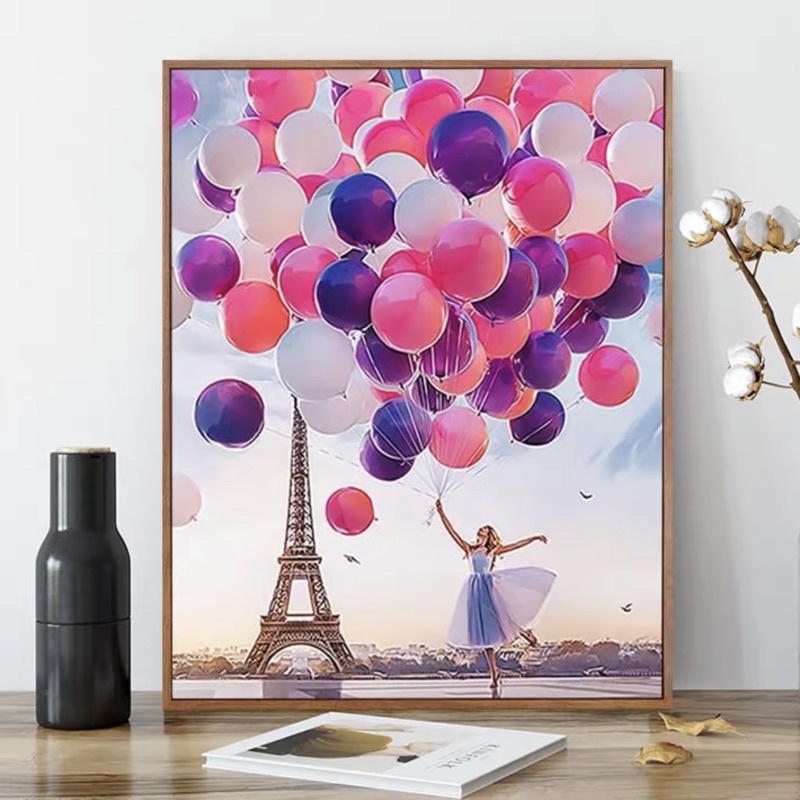 Tranh tự tô số hoá DIY tô màu theo số đã căng khung 40*50 chùm bóng pariS