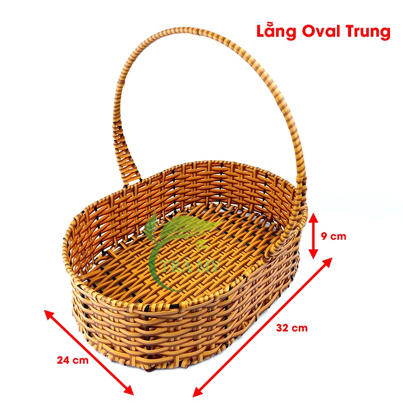 Lẵng Mây Nhựa Đan Hình Oval Tay Cầm Đựng Bánh Kẹo, Đựng Vật Dụng, Lẵng Đựng Hoa Tươi Hoa Khô - Mây Tre Trà My