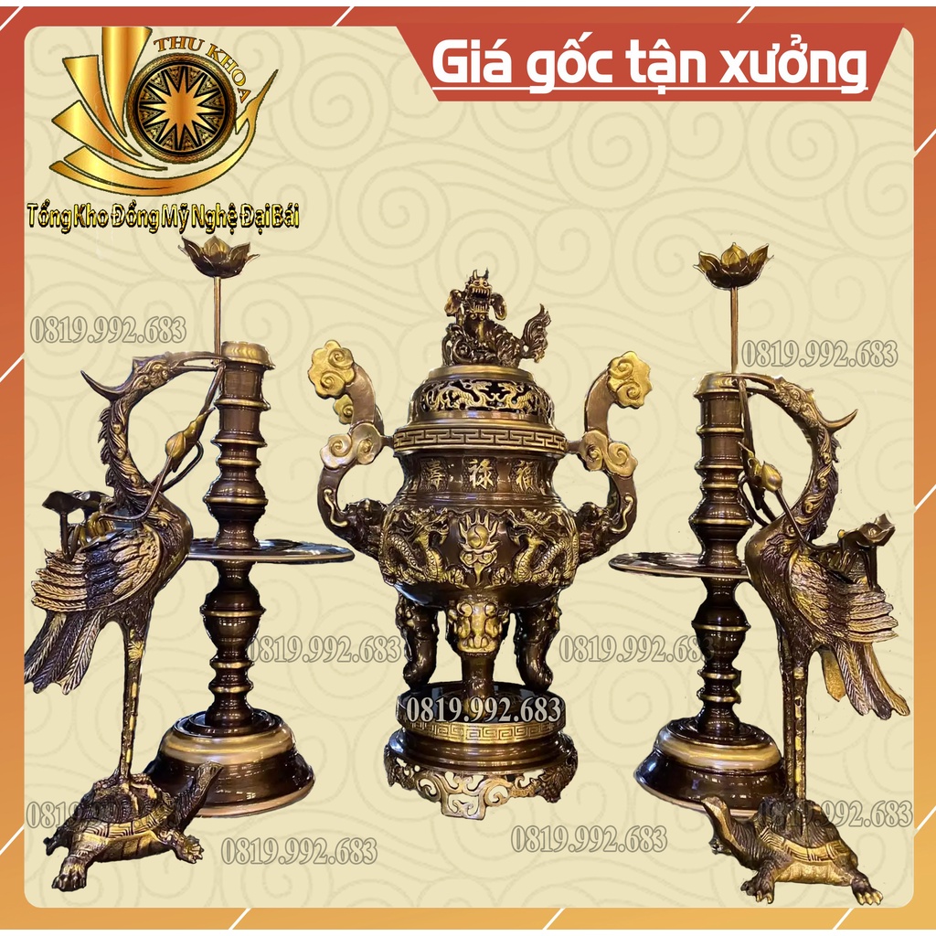 Hạc Thờ Đồng Giả Cổ  Cao Cấp, Hạc Đồng Nguyên Chất Màu Đồng Đen Có Size Lớn Size 36 cm, 42 cm, 60cm Bảo Trì Trọn Đời