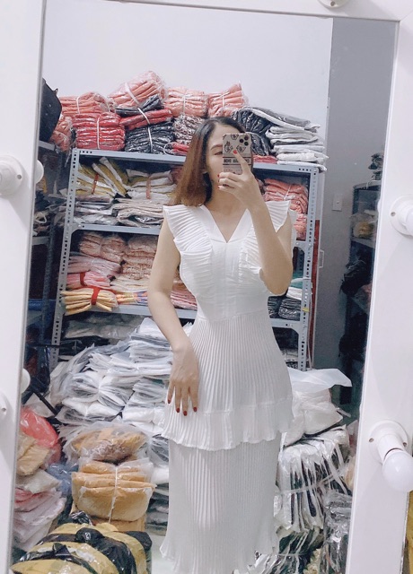 [FREESHIP] Đầm Maxi Vàng Trắng Vintage