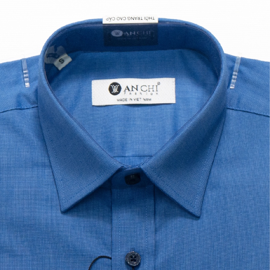Áo Sơ Mi Nam Dài Tay Trung Niên ANCHI Màu Xanh Biển Trơn Vải Sợi Tre Cao Cấp