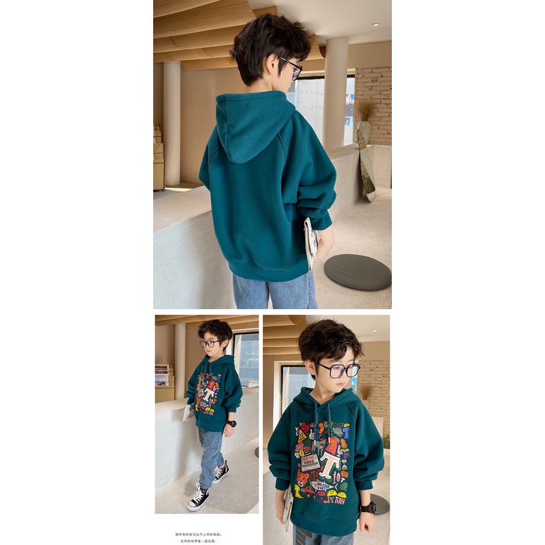 Áo hoodie AMILA dáng rộng họa tiết hoạt hình phong cách Hàn Quốc cho bé trai