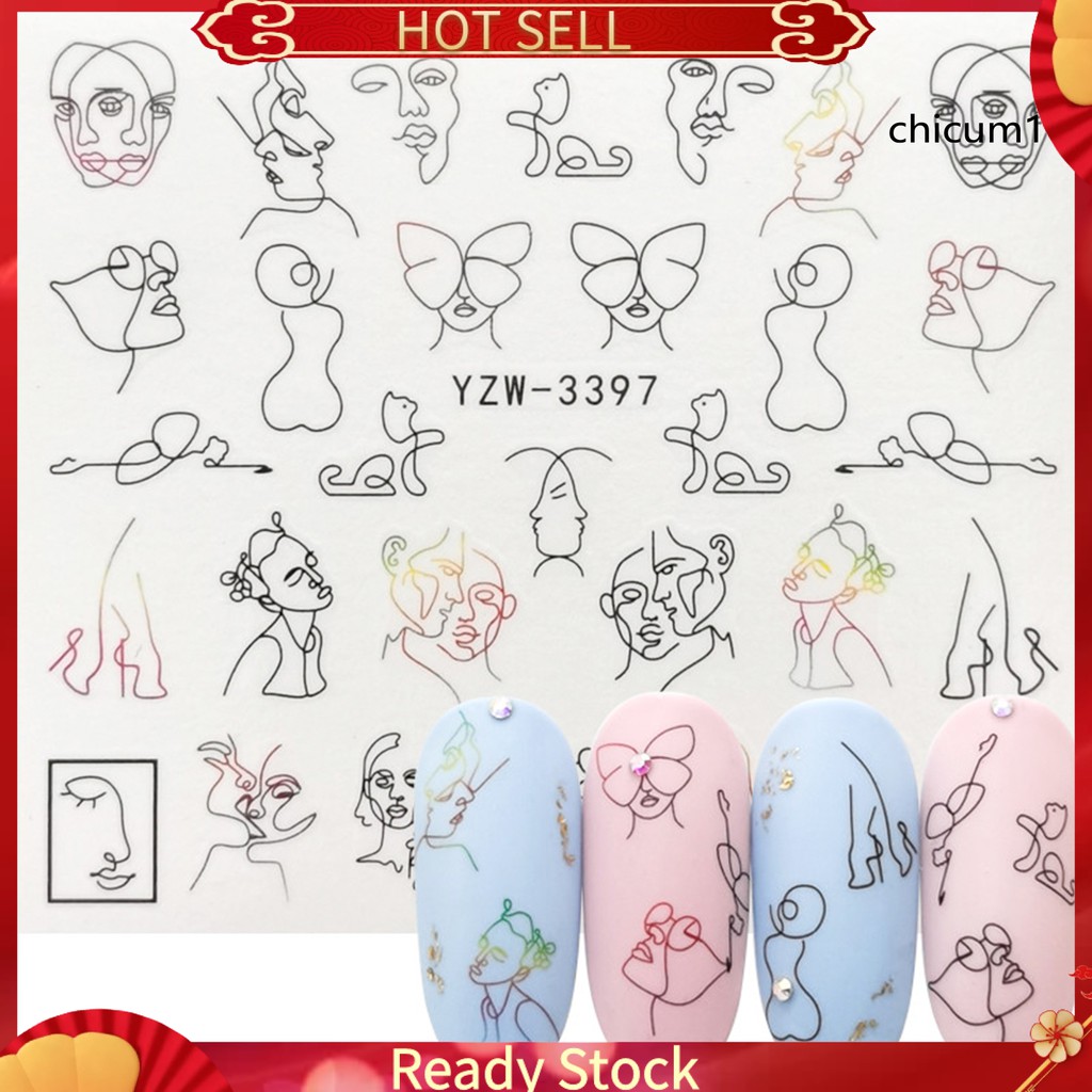 Miếng dán trang trí móng tay in họa tiết hình học nhiều màu hợp thời trang