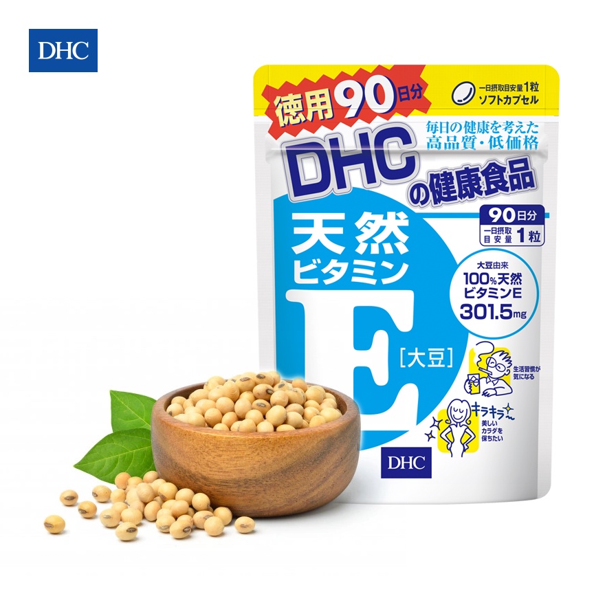 Viên uống vitamin E DHC Nhật Bản chống lão hóa dưỡng da khỏe mềm mịn giảm nhăn thâm nám làm đẹp da bà bầu mãn kinh