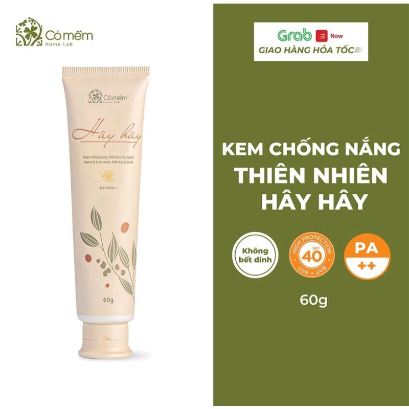 Kem Chống Nắng Thiên Nhiên Thấm Nhanh An Toàn Cho Da Hây Hây SPF 40, PA ++ Cỏ Mềm 60g