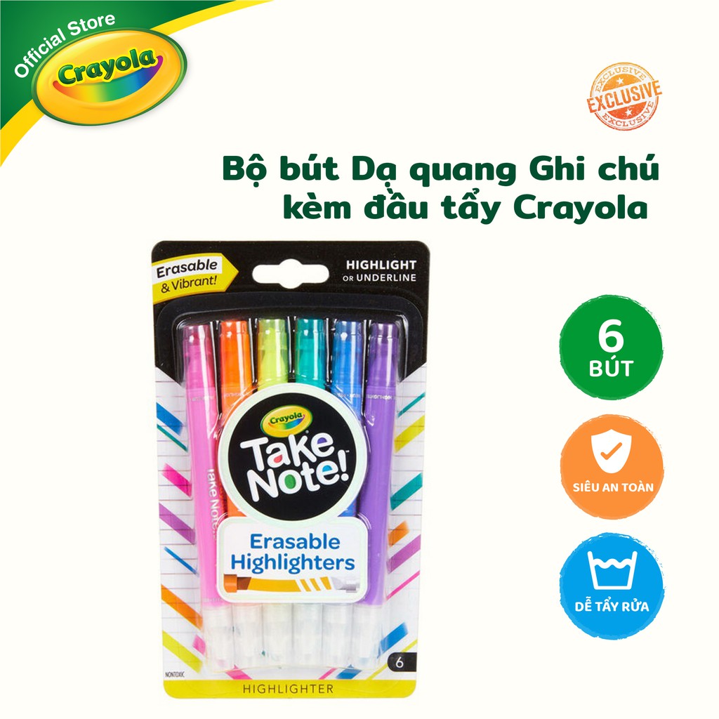 Bộ 6 bút Dạ quang Ghi chú kèm đầu tẩy Crayola - 5865040001