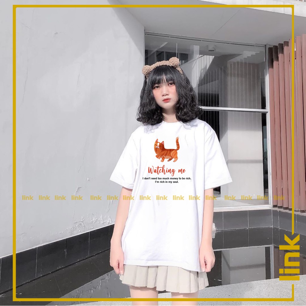 Áo thun nữ MÈO đáng yêu tay lỡ unisex ( Đen, Trắng, Vàng, Xanh )