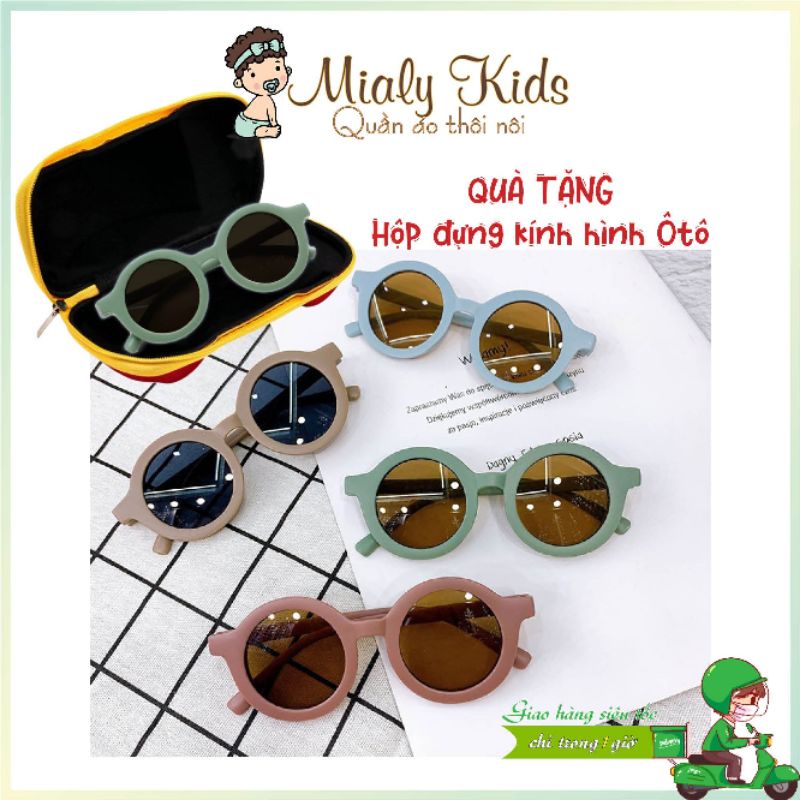 Kính Mát Trẻ Em Kèm Hộp Đựng Kính Phong Cách Hàn Quốc - Kính Mắt Gọng Tròn Dễ Thương Cho Bé Trai Bé Gái Từ 1-4 Tuổi