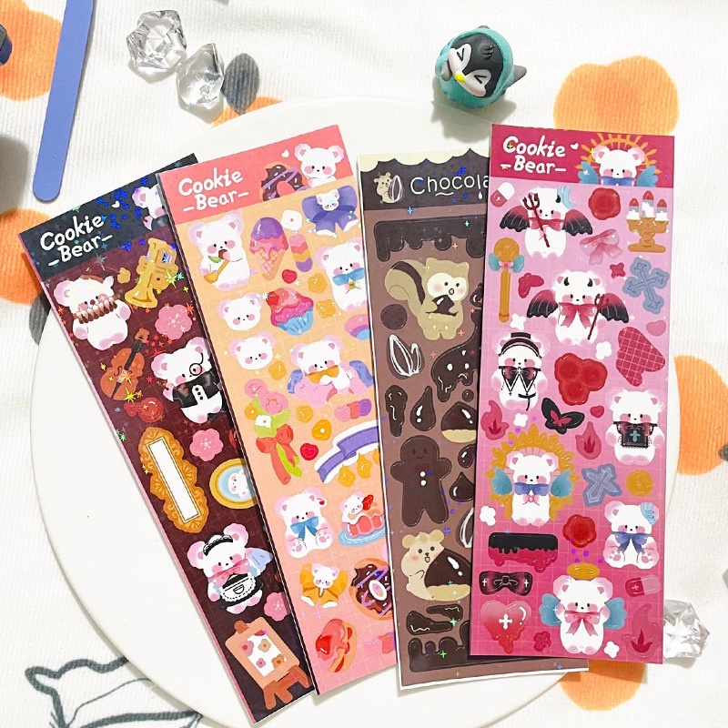 Bộ 4 Thẻ Dán Trang Trí Sổ Tay Chống Thấm Nước Màu Laser Hình Gấu Dễ Thương