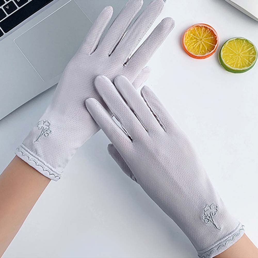 Găng tay lái xe vải lụa mát mỏng thoáng khí dài trung bình chống nắng và tia UV hình cây/nơ cho nữ