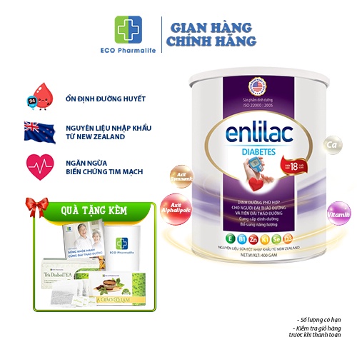Sữa bột cho người tiểu đường Enlilac Diabetes, 900g, ổn định đường huyết cho bệnh nhân tiểu đường