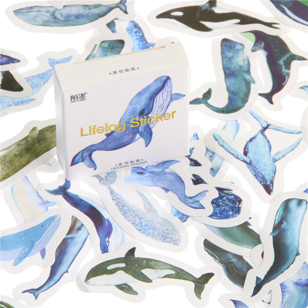 Gói 45 Miếng Dán Mini Hình Cá Voi Xanh Dương Trang Trí Sổ Lưu Niệm DIY