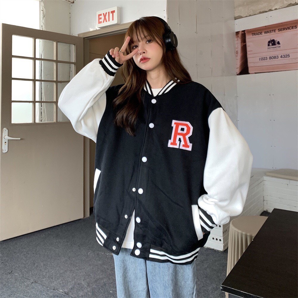 Áo bomber nam nữ chuẩn unisex phối phần tay màu trắng form rộng Nagnagstore