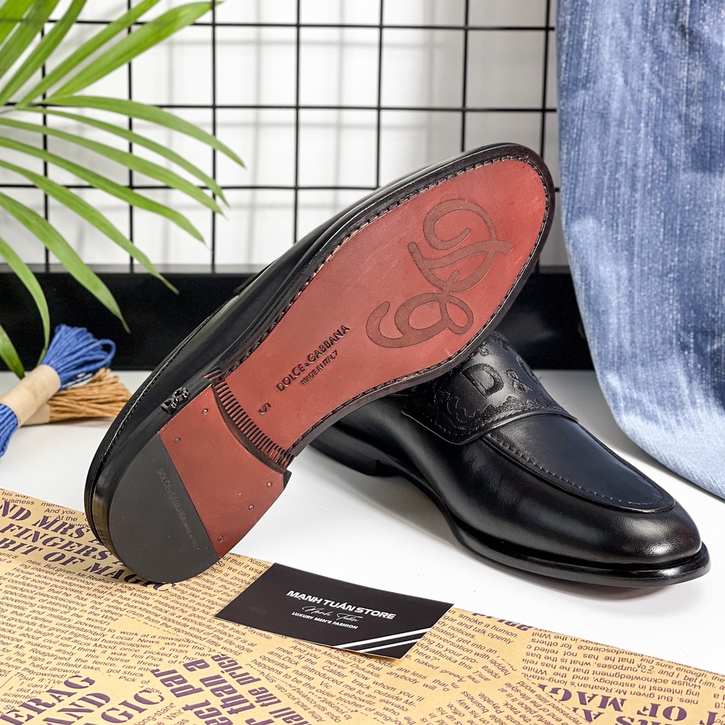 Sục nam cao cấp - Giày mules D&G nam SN18 Da bò nguyên miếng, đế gỗ sồi cùng quai kim loại cực kì sang trọng