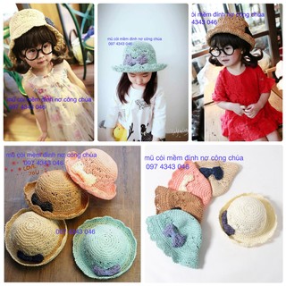 Mũ cói mềm Hàn Quốc đính nơ công chúa