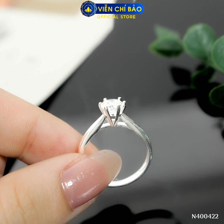 Nhẫn bạc nữ 6 chấu đính đá 6mm chất liệu bạc 925 thời trang phụ kiện trang sức Viễn Chí Bảo N400422
