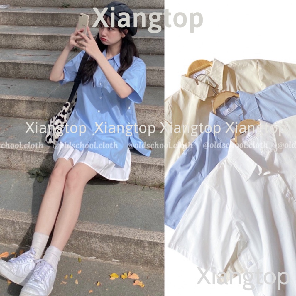 Áo kiểu nữ , Áo sơ mi xẻ cúc bên cách điệu phong cách Hàn Quốc A2444 Xiangtop