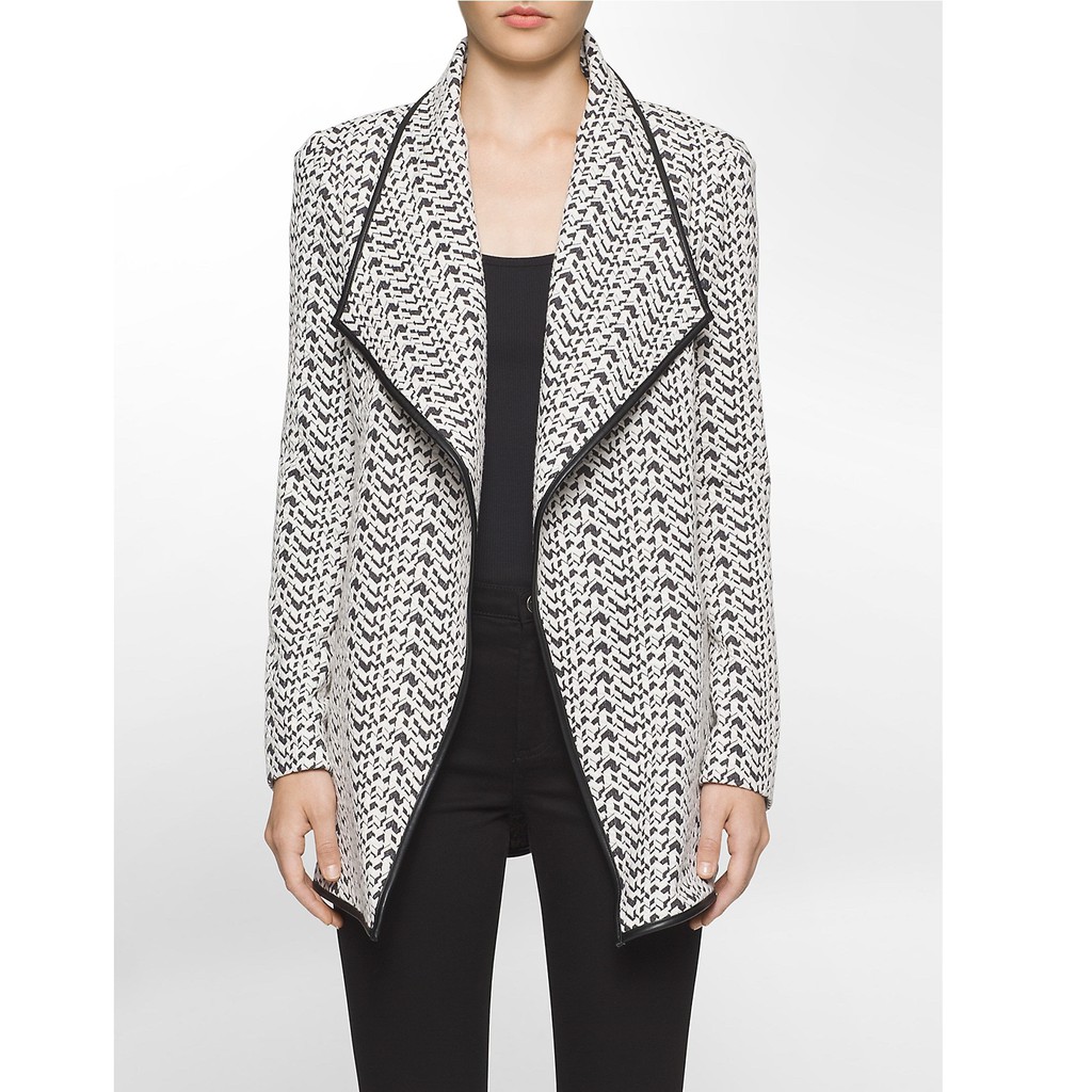 Áo khoác nữ Calvin Klein chính hãng viền da PONTE KNIT - Hàng nhập khẩu Mỹ (Size 2 US)