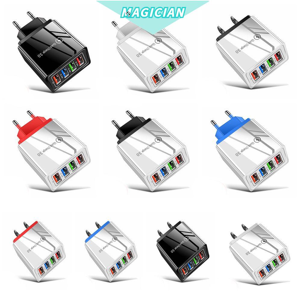 Cốc Sạc Nhanh 3A 4 Cổng USB Phích Cắm EU/US Tiện Dụng