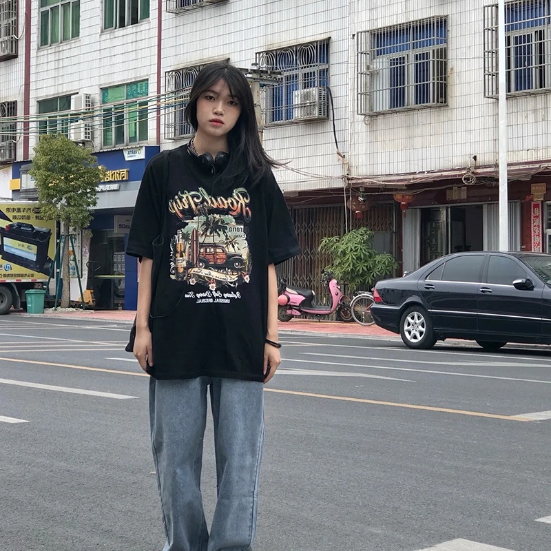 Áo Thun Tay Ngắn Dáng Rộng In Họa Tiết Thời Trang Hàn Quốc Xinh Xắn Cho Nữ