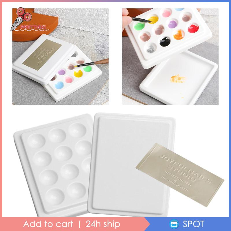 Bảng Pha Màu Nước Bằng Sứ 24 Ngăn Prettyia1 Kèm Nắp Đậy