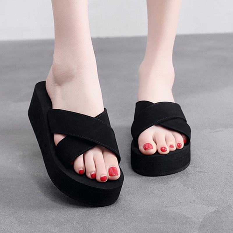 Dép Lê Nữ Đế Sandal Cao Quai Chéo 5P Đi Chơi, Văn phòng,Trong Nhà, Chống Trơn Trượt,Thấm Nước Mẫu Mới