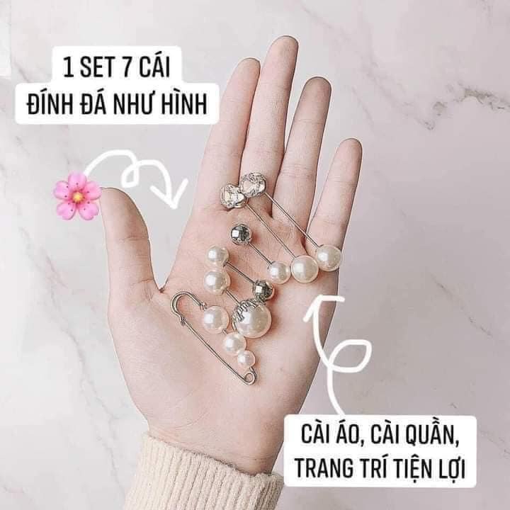 Set 7 cài áo nữ đính đá ghim cài áo quần đính ngọc cao cấp thời trang