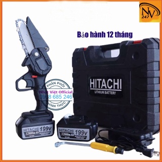 Máy cưa xích cầm tay, máy cưa mini dùng pin hitachi 199v cưa gỗ cầm tay máy siêu khỏe siêu bền bảo hành 12 tháng