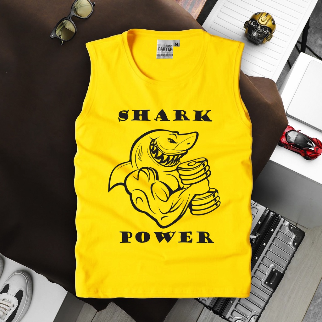 Áo ba lỗ nam cao cấp thể thao sát nách co giãn thấm hút mồ hôi, chất liệu thun lạnh siêu mát, Gym Shark Power