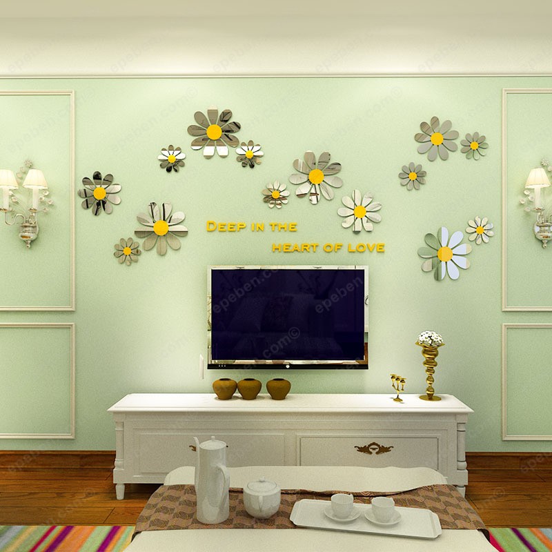 Tranh dán tường mica 3d decor khổ lớn hoa lãng mạn trang trí phòng khách, phòng ngủ Nhiều Size - EPeBen