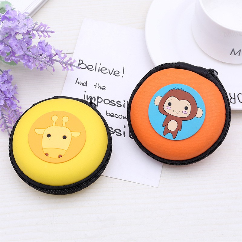 Túi đựng cáp sạc tai nghe hình tròn họa tiết thú đáng yêu ngộ nghĩnh, đáng yêu