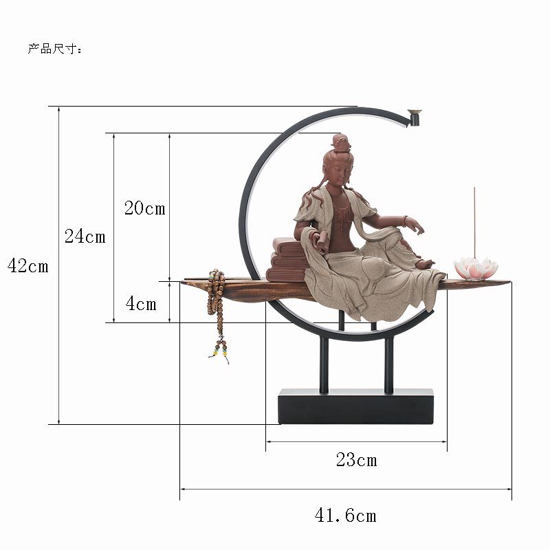 Bộ tượng Âm Tự Tại gốm Tử Sa kèm đèn Led xông trầm - TỰ THANH QUÁN