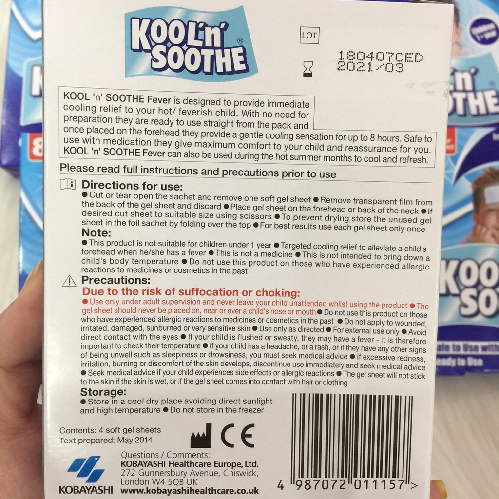 Miếng dán hạ sốt Kool'n Soothe Cooling Strip Sachets Kids ( pack 4 miếng)