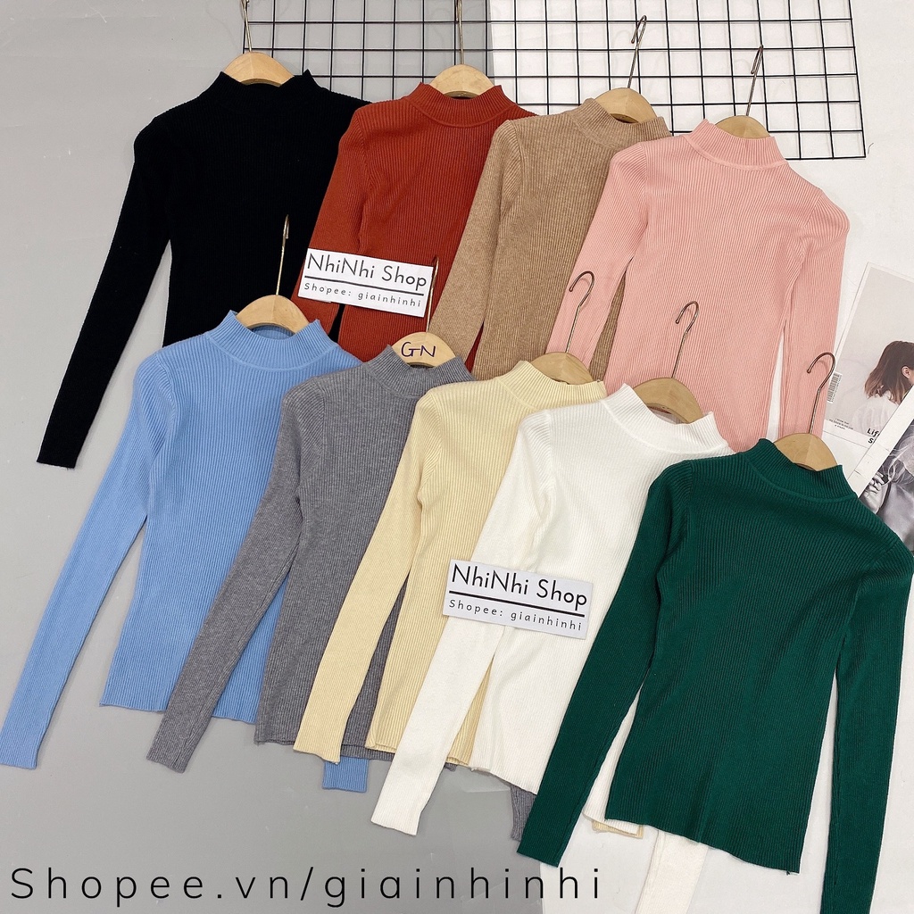 Áo len tăm cổ 3P dài tay, Áo len cổ cao co giãn MK1191 - NhiNhiShop