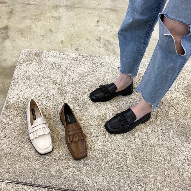 Giày lười oxford mũi vuông xếp bèo (có ảnh thật) | BigBuy360 - bigbuy360.vn