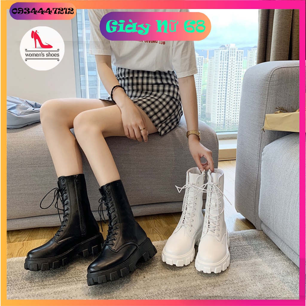 Bốt Nữ Cổ Cao Đan Dây 2 Màu Đế Răng Cưa 190