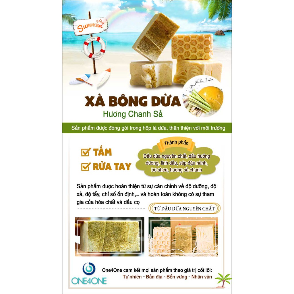 XÀ BÔNG DỪA HANDMADE HƯƠNG SẢ CHANH/  COCONUT SOAP (LEMONGRASS)