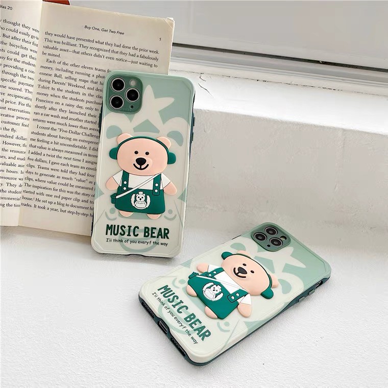 Ốp gấu Music bear silicon mịn dành cho iPhone 11 12 Pro Max 7 8 Plus X XsMax XR Cú Mèo Case