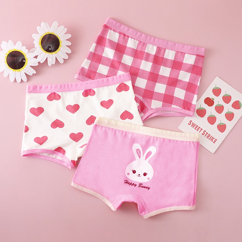 Quần lót trẻ em chip đùi cho bé gái đáng yêu Set 3 chiếc chất liệu cotton dày dặn